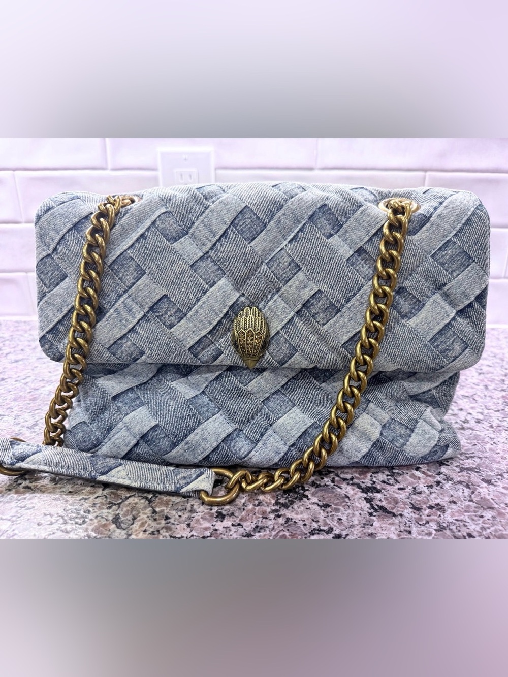 Kurt Geiger authentic large Woven Denim-Effect Shoulder Bag - Blue